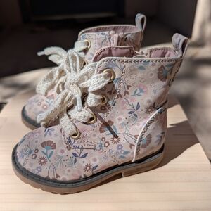 Floral Kids Boots - Pink and Cream